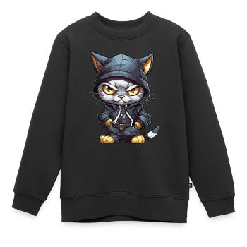 Katze Hip Hop Rap Rapper DJ Ghetto Crew Gangster - Kinder Premium Organic Sweatshirt - Schwarz - Vorne - AI Model Kid Female (0cm)