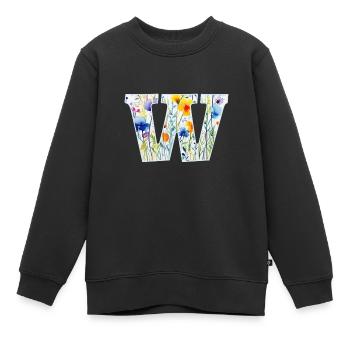 Lettre W, monogramme, motif floral - Sweat Premium enfant bio - noir - Devant - AI Model Kid Female (0cm)