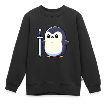 Winziger Pinguin-Krieger - Kinder Premium Organic Sweatshirt - Schwarz - Vorne - AI Model Kid Female (0cm)