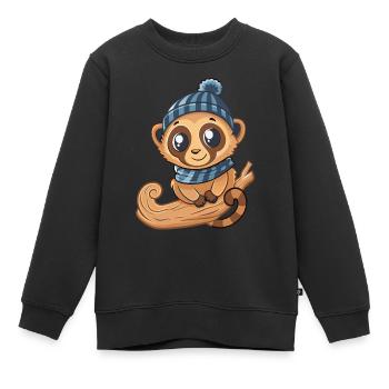 Cute lemur with scarf and bobble hat. - Kids Premium Organic Sweatshirt - black - Front - AI Model Kid Female (0cm)