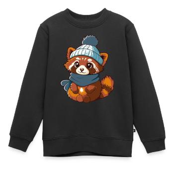 Cute red panda with scarf and bobble hat. - Kids Premium Organic Sweatshirt - black - Front - AI Model Kid Female (0cm)