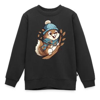 Cute squirrel with scarf and bobble hat. - Kids Premium Organic Sweatshirt - black - Front - AI Model Kid Female (0cm)