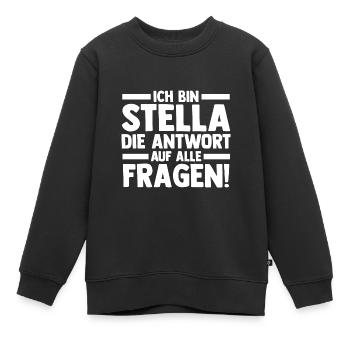 Prénom Licorne Stella - Sweat Premium enfant bio - noir - Devant - AI Model Kid Female (0cm)