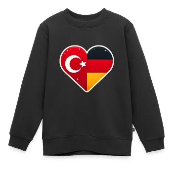TürkischDeutsche Herzflagge Einheit - Kinder Premium Organic Sweatshirt - Schwarz - Vorne - AI Model Kid Female (0cm)