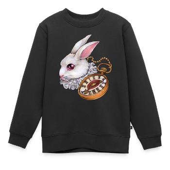 Weißes Kaninchen Hase mit Taschenuhr Alice Style - Kinder Premium Organic Sweatshirt - Schwarz - Vorne - AI Model Kid Female (0cm)