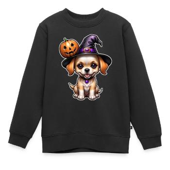 Halloween - chiot mignon avec citrouille - Sweat Premium enfant bio - noir - Devant - AI Model Kid Female (0cm)