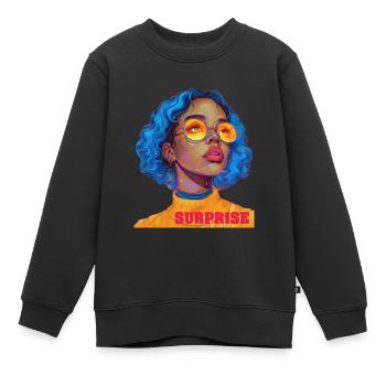 Texte artistique de fille surprise - Sweat Premium enfant bio - noir - Devant - AI Model Kid Female (0cm)