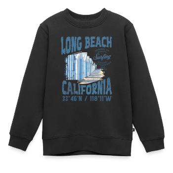 Long beach surfing goods 3 - Sweat Premium enfant bio - noir - Devant - AI Model Kid Female (0cm)