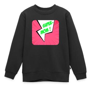 Supermom, Superheldin. Beste Mama. Comicbuch. - Kinder Premium Organic Sweatshirt - Schwarz - Vorne - AI Model Kid Female (0cm)