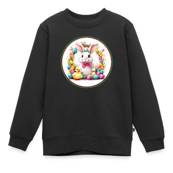 Lapin de Pâques mignon dans un panier de Pâques avec un petit poussin - Sweat Premium enfant bio - noir - Devant - AI Model Kid Female (0cm)