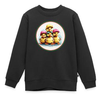 Lustige Entenküken mit bunten Kappen - Kinder Premium Organic Sweatshirt - Schwarz - Vorne - AI Model Kid Female (0cm)