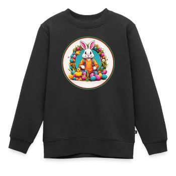 Lapin de Pâques mignon dans un panier de Pâques avec un petit poussin - Sweat Premium enfant bio - noir - Devant - AI Model Kid Female (0cm)