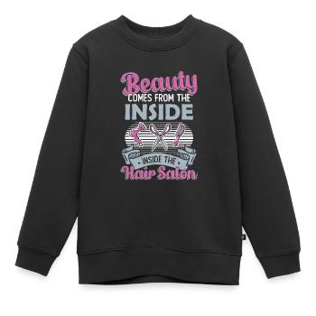 La beauté vient de l’intérieur du salon de coiffure - Sweat Premium enfant bio - noir - Devant - AI Model Kid Female (0cm)