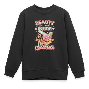 La beauté vient de l’intérieur du salon de coiffure - Sweat Premium enfant bio - noir - Devant - AI Model Kid Female (0cm)