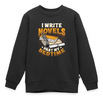 J’écris des romans quand je suis au lit Auteur - Sweat Premium enfant bio - noir - Devant - AI Model Kid Female (0cm)