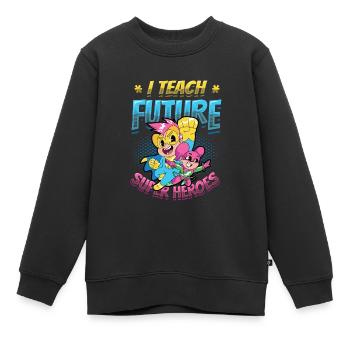 J’enseigne aux super-héros - Sweat Premium enfant bio - noir - Devant - AI Model Kid Female (0cm)