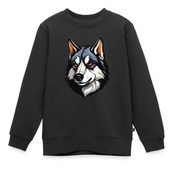 Tête de chien Husky - Sweat Premium enfant bio - noir - Devant - AI Model Kid Female (0cm)