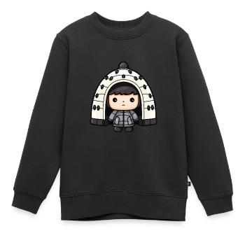 Eskimo Iglu Winter Comic Nordpol Südpol - Kinder Premium Organic Sweatshirt - Schwarz - Vorne - AI Model Kid Female (0cm)