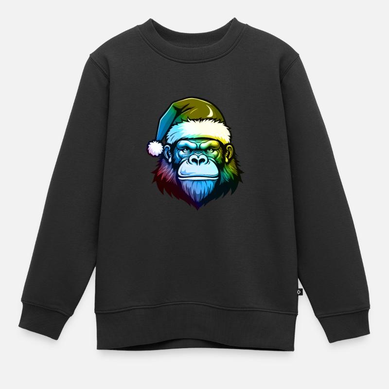 Tête de gorille Noël Portrait coloré - Sweat Premium enfant bio - noir
