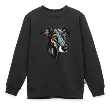 Tête de chien lévrier - Sweat Premium enfant bio - noir - Devant - AI Model Kid Female (0cm)