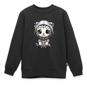 Léopard des neiges Animal bébé bande dessinée léopard - Sweat Premium enfant bio - noir - Devant - AI Model Kid Female (0cm)