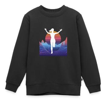 Vaporwave Synthwave Marathon, Trail Running - Sweat Premium enfant bio - noir - Devant - AI Model Kid Female (0cm)