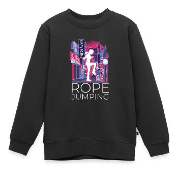 Vaporwave Synthwave Skyline Saut à la corde - Sweat Premium enfant bio - noir - Devant - AI Model Kid Female (0cm)