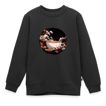 Weltkaffeetag in Kanagawa-Welle - Kinder Premium Organic Sweatshirt - Schwarz - Vorne - AI Model Kid Female (0cm)