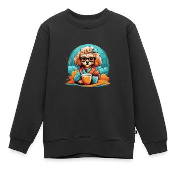 Weltkaffeetag mit Hund - Kinder Premium Organic Sweatshirt - Schwarz - Vorne - AI Model Kid Female (0cm)