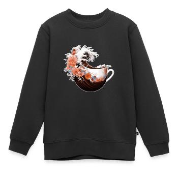 Weltkaffeetag in der Kanagawa-Welle - Kinder Premium Organic Sweatshirt - Schwarz - Vorne - AI Model Kid Female (0cm)