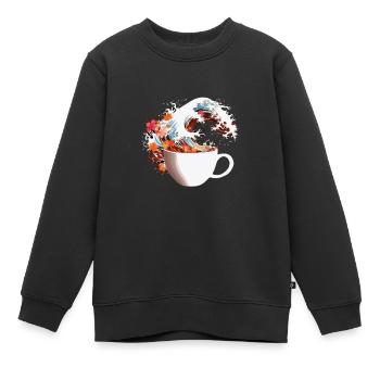 Weltkaffeetag in der Kanagawa-Welle - Kinder Premium Organic Sweatshirt - Schwarz - Vorne - AI Model Kid Female (0cm)