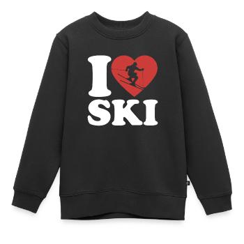 J’aime le ski, l’après-ski, les sports d’hiver, le cœur - Sweat Premium enfant bio - noir - Devant - AI Model Kid Female (0cm)