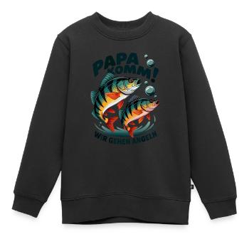 Papa komm wir gehen angeln! Angeln mit Papa - Kinder Premium Organic Sweatshirt - Schwarz - Vorne - AI Model Kid Female (0cm)