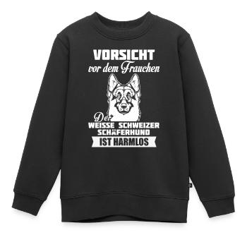 Weisser Schweizer Schäferhund - Vorsicht - Kinder Premium Organic Sweatshirt - Schwarz - Vorne - AI Model Kid Female (0cm)