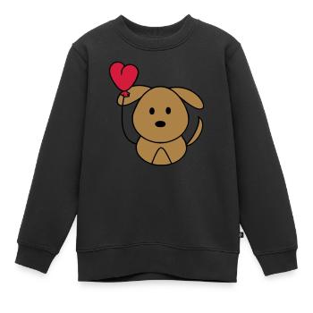 Hundi avec le ballon de coeur - Sweat Premium enfant bio - noir - Devant - AI Model Kid Female (0cm)