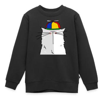 portrait d'un chat à casquette hélice - Sweat Premium enfant bio - noir - Devant - AI Model Kid Female (0cm)
