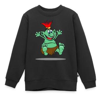 troll witzig cartoon freude spitzohr maerchen wald - Kinder Premium Organic Sweatshirt - Schwarz - Vorne - AI Model Kid Female (0cm)