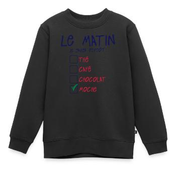 citation matin plutot the cafe moche cho - Sweat Premium enfant bio - noir - Devant - AI Model Kid Female (0cm)