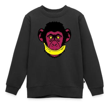 singe sourire banane sourire - Sweat Premium enfant bio - noir - Devant - AI Model Kid Female (0cm)
