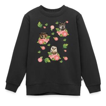 Eule und Eulen - Kinder Premium Organic Sweatshirt - Schwarz - Vorne - AI Model Kid Female (0cm)