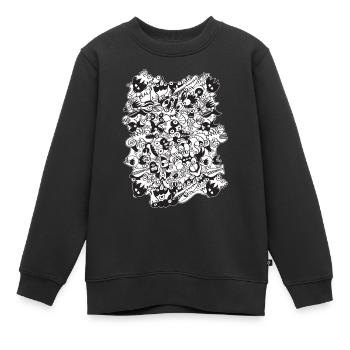 Griffonnage de monstres noirs et blancs effrayants - Sweat Premium enfant bio - noir - Devant - AI Model Kid Female (0cm)