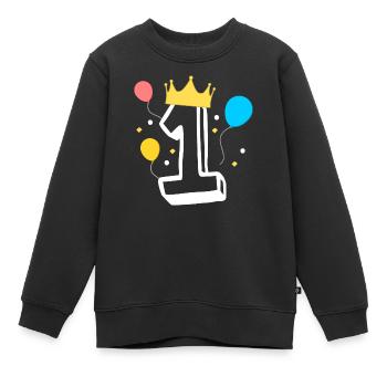 Number 1 with a crown and balloons - Kids Premium Organic Sweatshirt - black - Front - AI Model Kid Female (0cm)