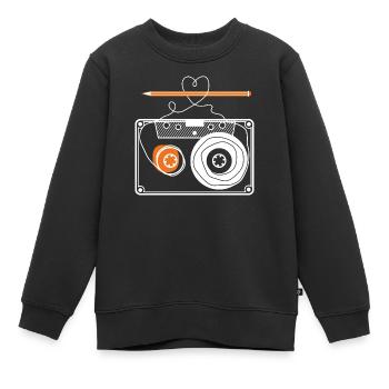 Kassette mit Bleistift - Kinder Premium Organic Sweatshirt - Schwarz - Vorne - AI Model Kid Female (0cm)