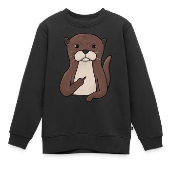 Loutre grincheux avec un majeur - Sweat Premium enfant bio - noir - Devant - AI Model Kid Female (0cm)