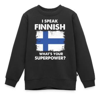 speak finnish superpower - Kids Premium Organic Sweatshirt - black - Front - AI Model Kid Female (0cm)