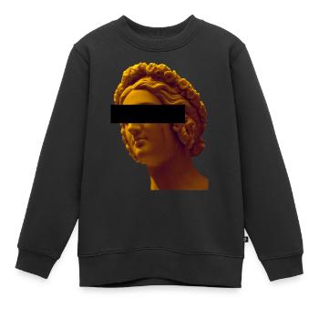 Gelbe weibliche Statue mit Augenbalken - Kinder Premium Organic Sweatshirt - Schwarz - Vorne - AI Model Kid Female (0cm)
