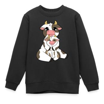 Câlin de famille de vache - Sweat Premium enfant bio - noir - Devant - AI Model Kid Female (0cm)