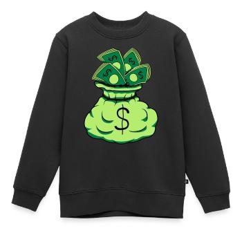 Billets de sac d’argent - Sweat Premium enfant bio - noir - Devant - AI Model Kid Female (0cm)