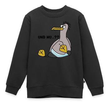 Eine Möwe die schielt und sitzt mit Spruch - Kinder Premium Organic Sweatshirt - Schwarz - Vorne - AI Model Kid Female (0cm)
