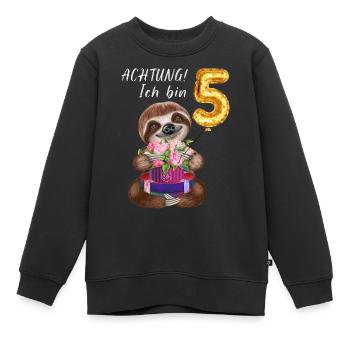 Achtung Ich bin Fünf Lustiges Faultier Geburtstag - Kinder Premium Organic Sweatshirt - Schwarz - Vorne - AI Model Kid Female (0cm)